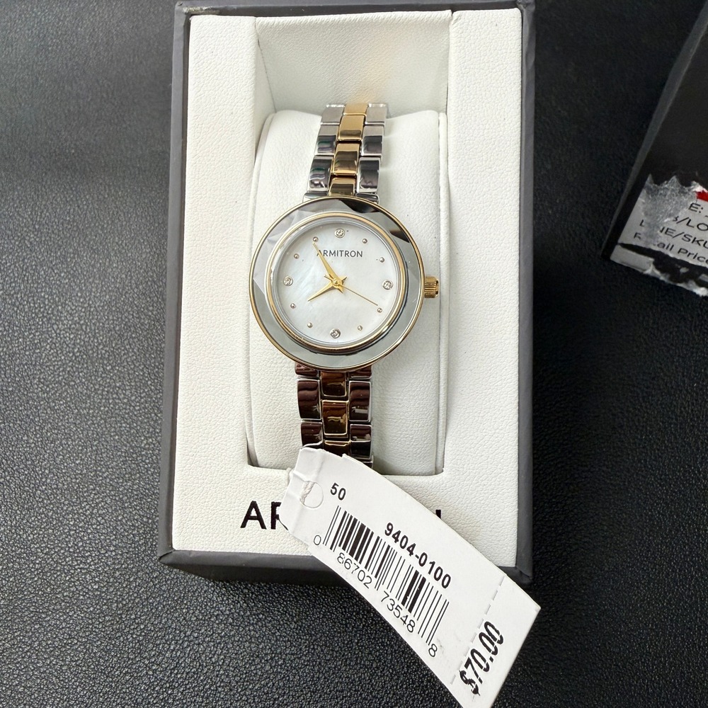 MSRP $70 Armitron 75/5927MPTT Women's Two Tone Bracelet Watch New Battery